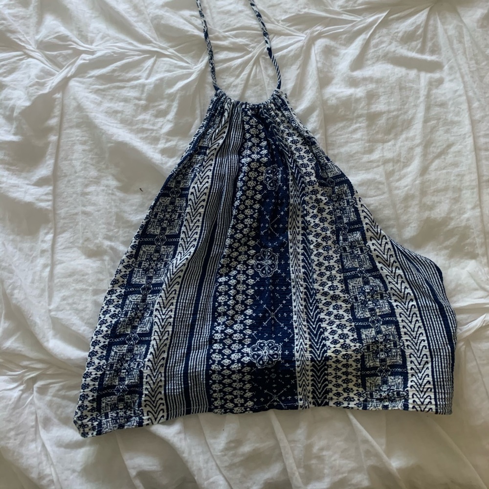 Blue tie crop top